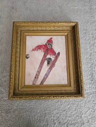 Framed Downhill Skier Painting? Not Signed C20