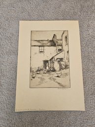 Etching Titled 'a Backyard At Hendon London' By Bertha Jaques. D84