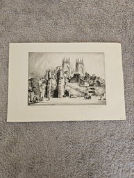 TERENCE HENRY LAMBERT. Church, Etching, Signed. D97