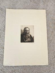 Vtg Signed Etching Titled Bearded Man D98