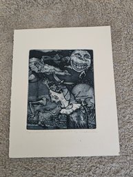 Rare Artist Proof Signed Etching Titled Moon Walkers Nigh Fallers Creppy Crawlers E27