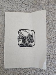 Signed Linocut Print Titled 'BLUE HORNET', Numbered 3 Of 6.  E40