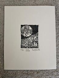 Limited Edition Linocut Print Titled 'Check Outside,' Numbered 65/65 Signed Kurtz Buntr? E47