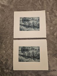 2 Art Werger Signed Etchings Titled Snowfall E68