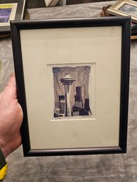 Framed Signed Etching Titled Seattle  E80