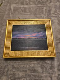 Framed Signed Oil Painting Night Scene On Water E83