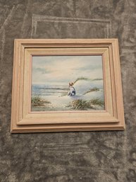 Framed Signed Oil Paint On Canvas Beach Scene Artwork E84