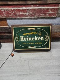 Vtg Heineken Light Up Sign (works) Small Crack A2