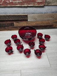 Vtg Ruby Red Punch Bowl Set A2