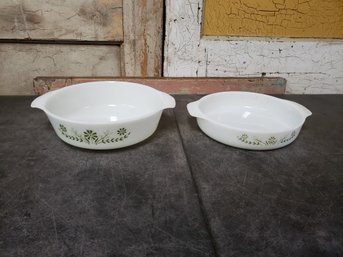 Vtg Glasbake Crazy Daisy Oven-proof Microwave Safe Round Casserole Dish Lot Of 2 H2