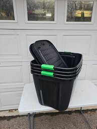 Lot Of 4 Large Black Totes With Lids