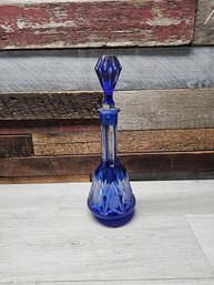 Vtg Cut Blue Glass Decanter A3
