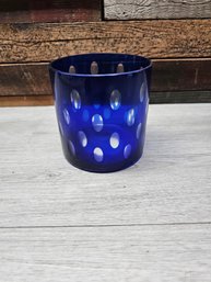 Vtg Blue Cut Glass Vase A3