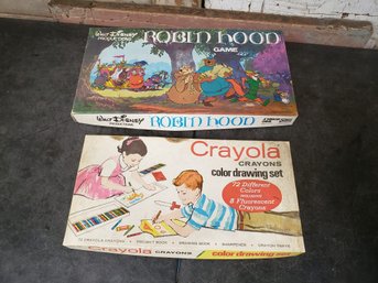 Vtg Crayola Lot And Disney Robin Hood Board Game D3
