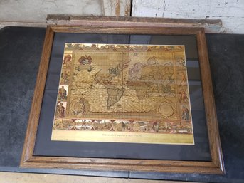 Framed Gilded 1681 Moses Pitt World Map Engraving Copy D1