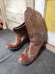 Vtg Brown Leather Cowboy Boots D1