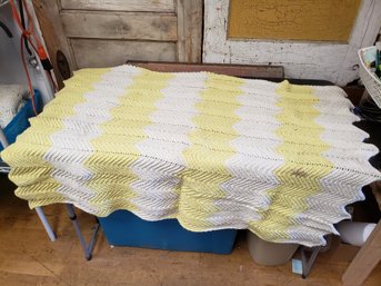 50' X 36' Crocheted Yellow And White Blanket C1