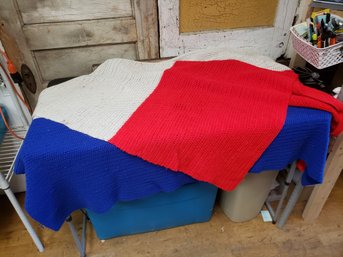 128' X 77' Crocheted Red White And Blue Blanket C1