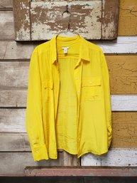 Vtg Size 12 J. Crew Yellow Silk Blouse CR B