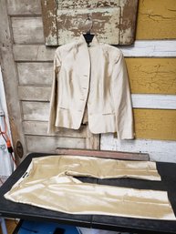 Vtg Size 12 Ralph Lauren Tan Silk Pant Suit CR B