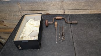 Vtg Wood Hand Drill Lot C1