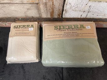 Cream King Pillowcases & Sage Green King Fitted Sheet (A3)