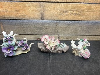 Porcelain Figurines Lot Of 3 Vintage Nuova Capodimonte Fili Savastano C3