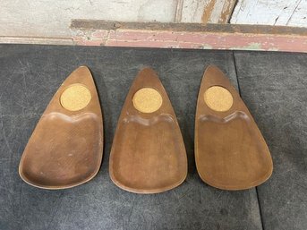 Serv Wood Snack Tray Lot Of 3 (C2)