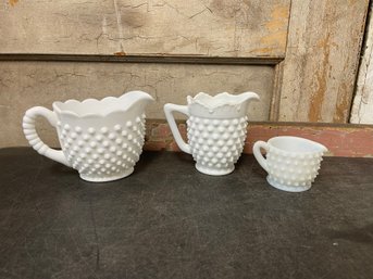 Vintage Fenton Hobnail White Milk Glass Creamer And Sugar Bowl Set Lot Of 3 P1