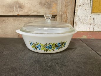 Vintage Glasbake Blueberry Pattern Casserole Dish With A Clear Lid P1Glass Lid (l1)