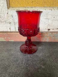 L.G. Wright Ruby Red Stars And Bars Glass Goblet P1