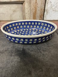 Polish Pottery Oval Baker In The 'Flowering Peacock' Pattern (L2)