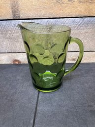 Vintage Hazel-Atlas Eldorado Avocado Green Coin Dot Glass Pitcher (k1)