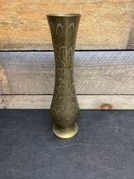 Vintage Indian Brass Hand-engraved Or Etched Flower Bud Vase (k1)