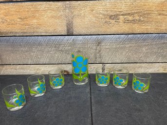 Colony Glass 'Peony' Bar Set Lot Of 7 (G3)