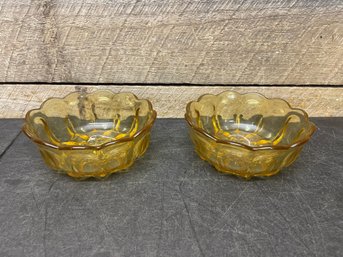 Anchor Hocking Fairfield Yellow Amber Glass Dessert Bowls Lot Of 2 (g3)