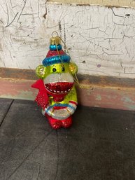 Glass Sock Monkey Christmas Ornament (J4)