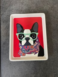 Magenta Hipster Boston Terrier Trinket Dish (j4)