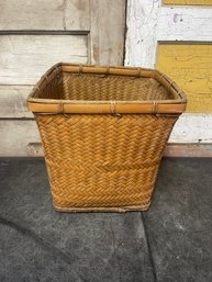 Vintage, Square, Woven Bamboo And Rattan Basket (C1)