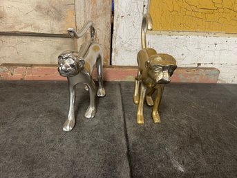 Aluminum Walking Monkey Figurines Lot Of 2 (G2)