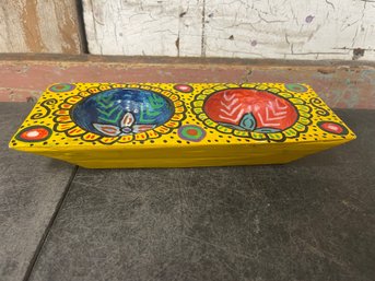 Hand-carved And Hand-painted Wooden Dish (g2)