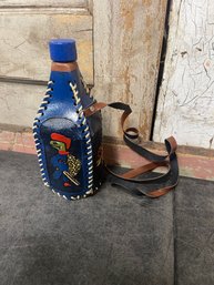 Cayman Islands B.W.I. Hand-tooled, Leather-covered Glass Bottle (j3)