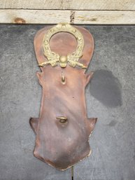 Vintage Leather-backed Brass Wall Plaque J4