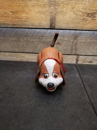 Brown And White Rolling Plastic Puppy Dog Toy J4