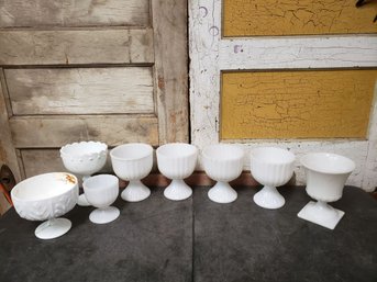 White Milk Glassware Lot Of 8 D2