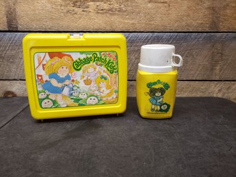 Vintage Cabbage Patch Kids Yellow Plastic Lunch Box And Matching Thermos Set L1
