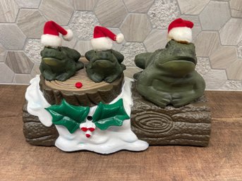 Vintage Gemmy Singing Christmas Frog Trio B1