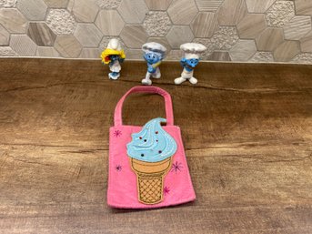 Smurf Figurine's & Ice Cream Cone Bag Lot Of 4 A3