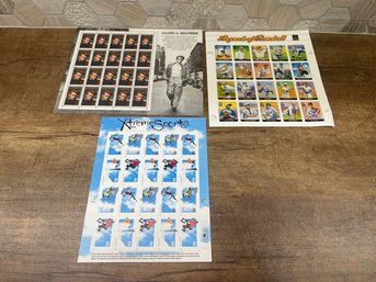 United States Postal Service James Dean, Legends Of Baseball, & Xtreme Sports Stamp Sheets Lot Of 3 A3-16