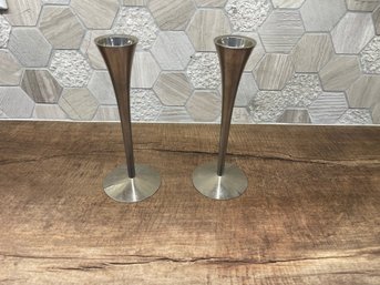 Vintage Arthur Salm Solingen Mid-century Modern Stainless Steel Candlestick Holders Lot Of 2 A3